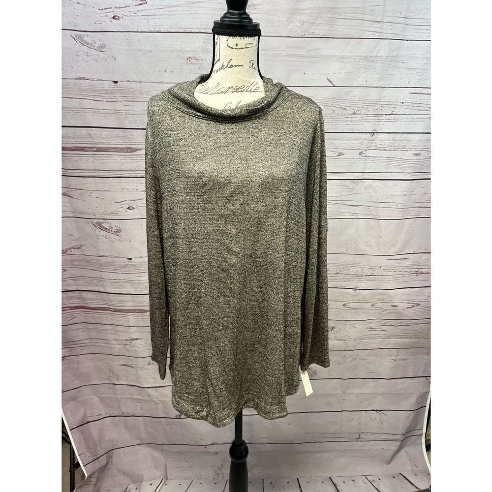 Talbots Woman 2X Cowl Neck Metallic Gold Shimmer Knit Long Sleeve Top NEW